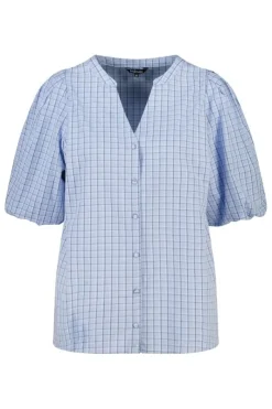 Blouse à carreaux avec manches bouffantes