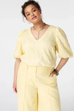 Blouse jacquard à manches bouffantes