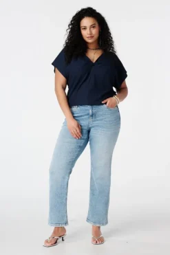 Jean straight leg à taille mi-haute
