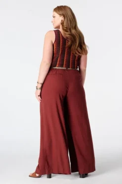 Pantalon wide leg en lin avec ceinture