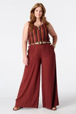Pantalon wide leg en lin avec ceinture
