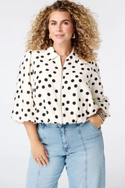 Veste à pois avec manches bouffantes courtes